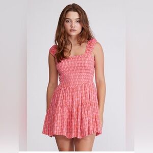 Free people pink and orange mini smocked dress